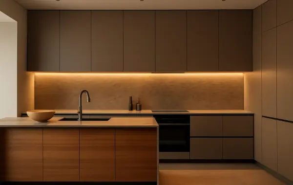 Фото Акриловый герметик для кухни: идеальное решение для бежевая кухни под потолок